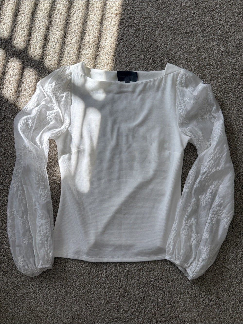 White Lace Sleeve Boatneck Women's Top
